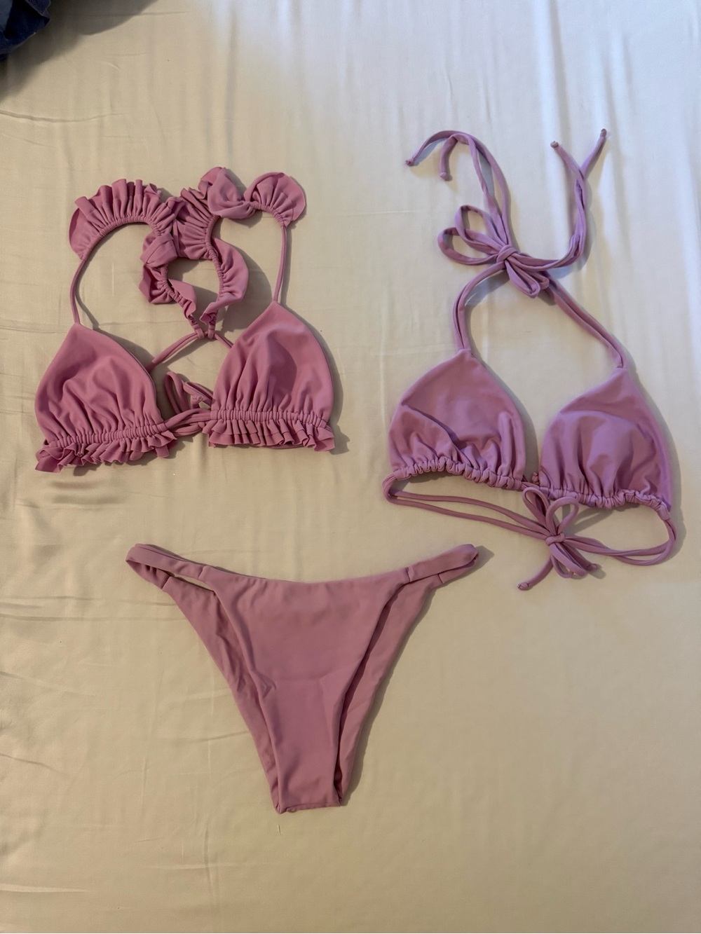 Lilac Ruffle + Tie Bikini Set